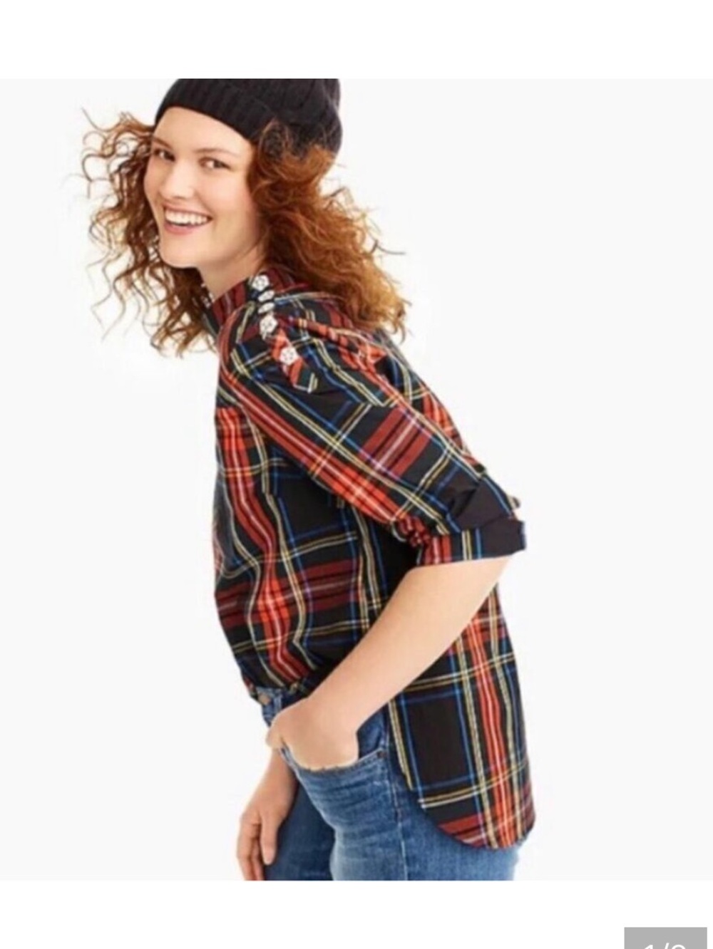 J. CREW PLAID HOLIDAY PULLOVER TOP